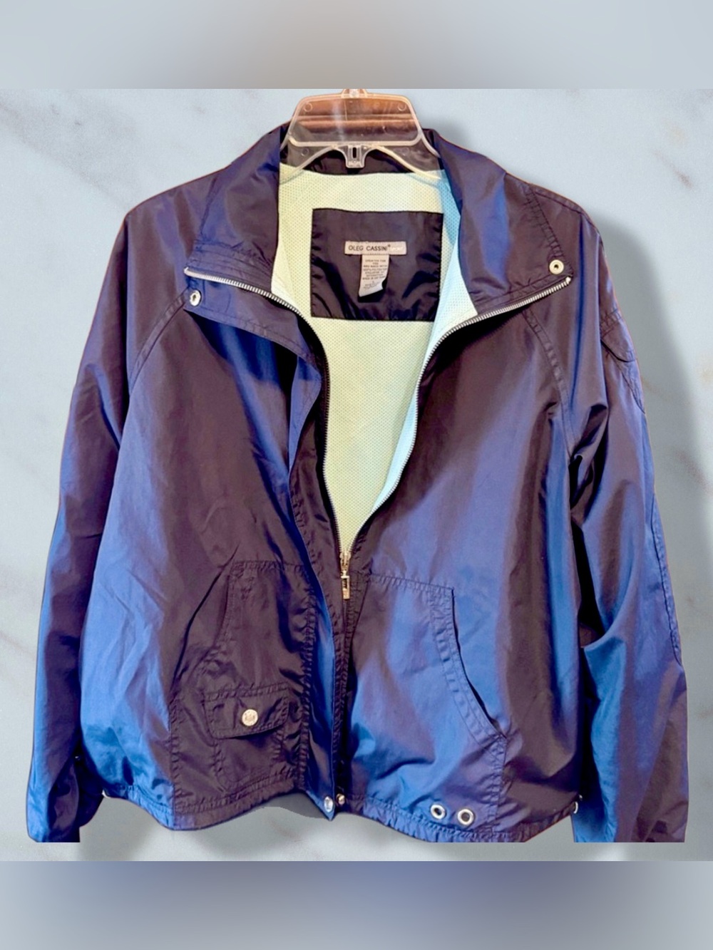 Oleg Cassini Sport Blue Utility Jacket with Stand-Up Collar